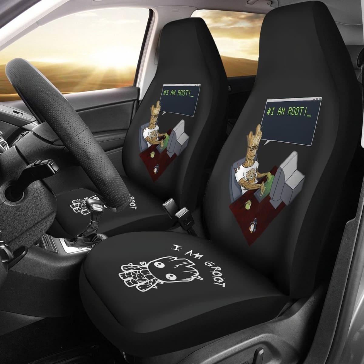 Groot Playing Computer Funny Car Seat Covers Lt03 Universal Fit 225721