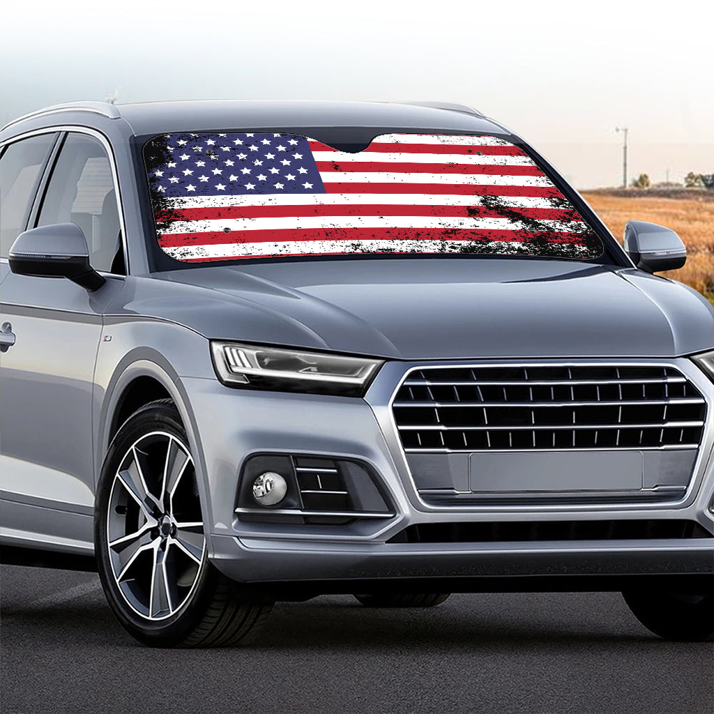 Grunge American Flag Print Car Windshield Sun Shade