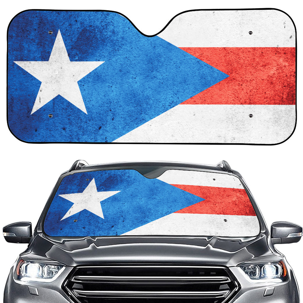 Grunge Puerto Rican Flag Print Car Windshield Sun Shade
