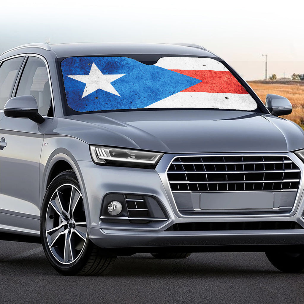 Grunge Puerto Rican Flag Print Car Windshield Sun Shade