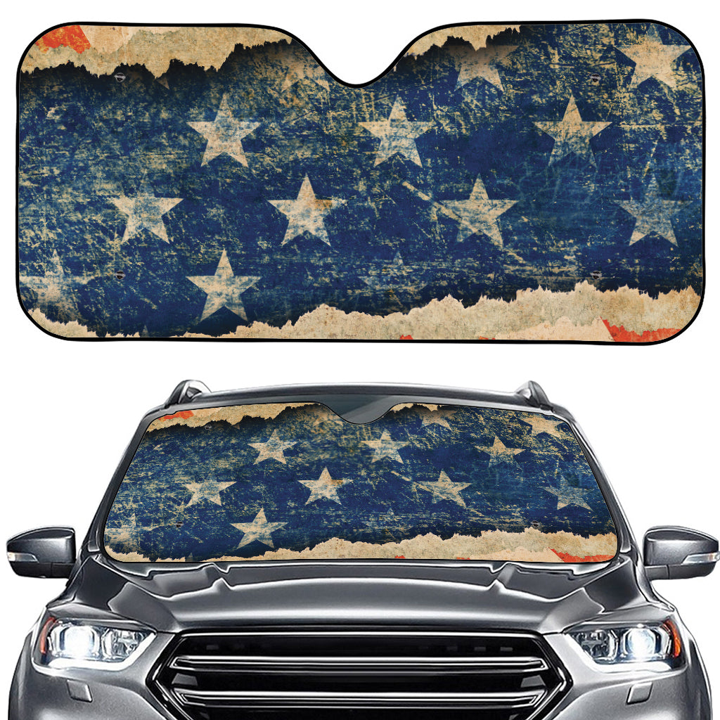 Grunge Ripped Paper American Flag Print Car Windshield Sun Shade
