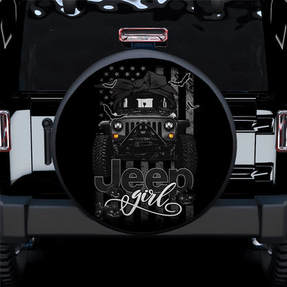 Halloween American Flag Black Jeep Girl Car Spare Tire Cover