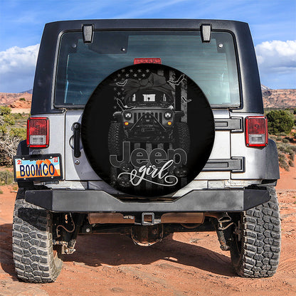 Halloween American Flag Black Jeep Girl Car Spare Tire Cover