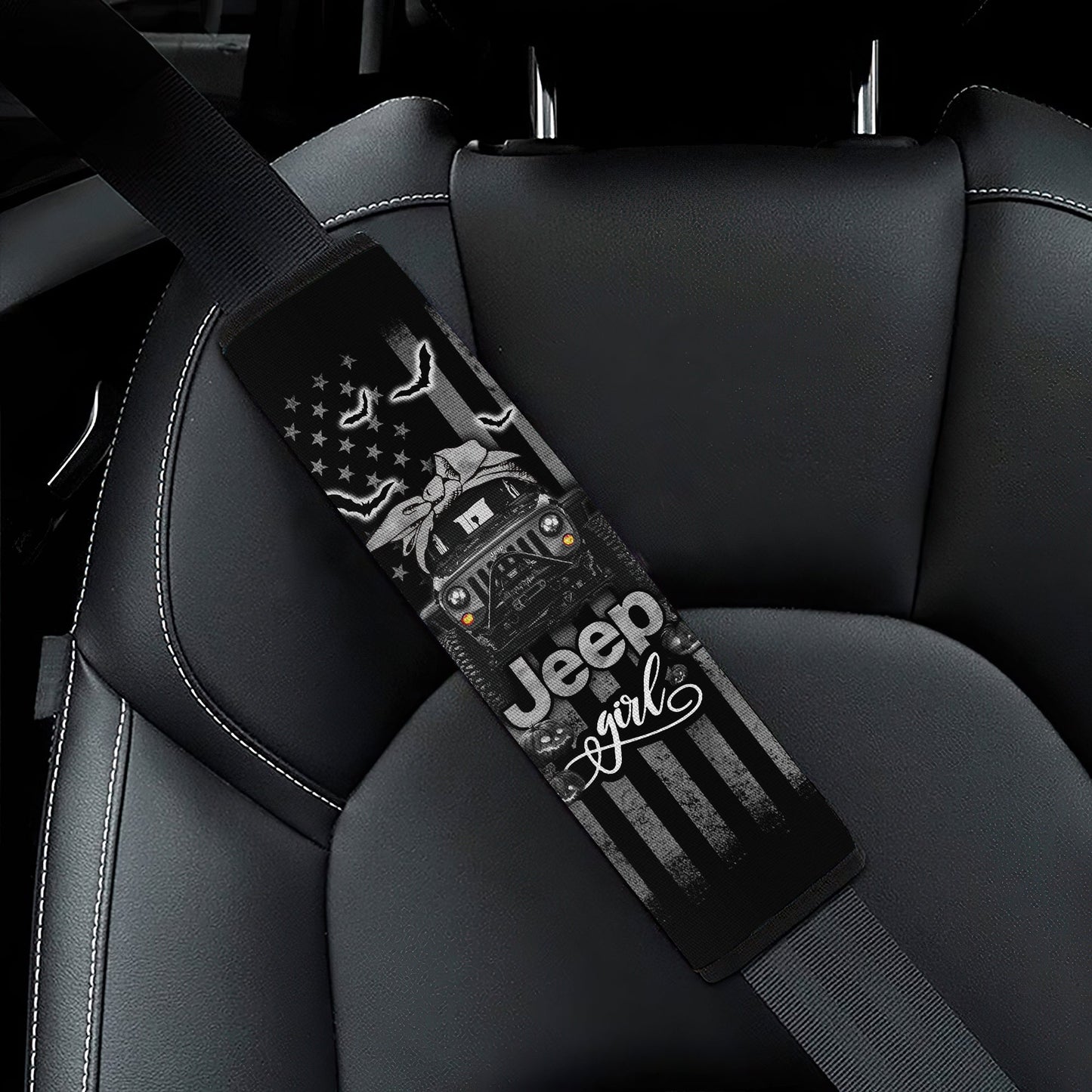 Halloween American Flag Black Jeep Girl Car Seat Belt Cover Custom Car Accessories