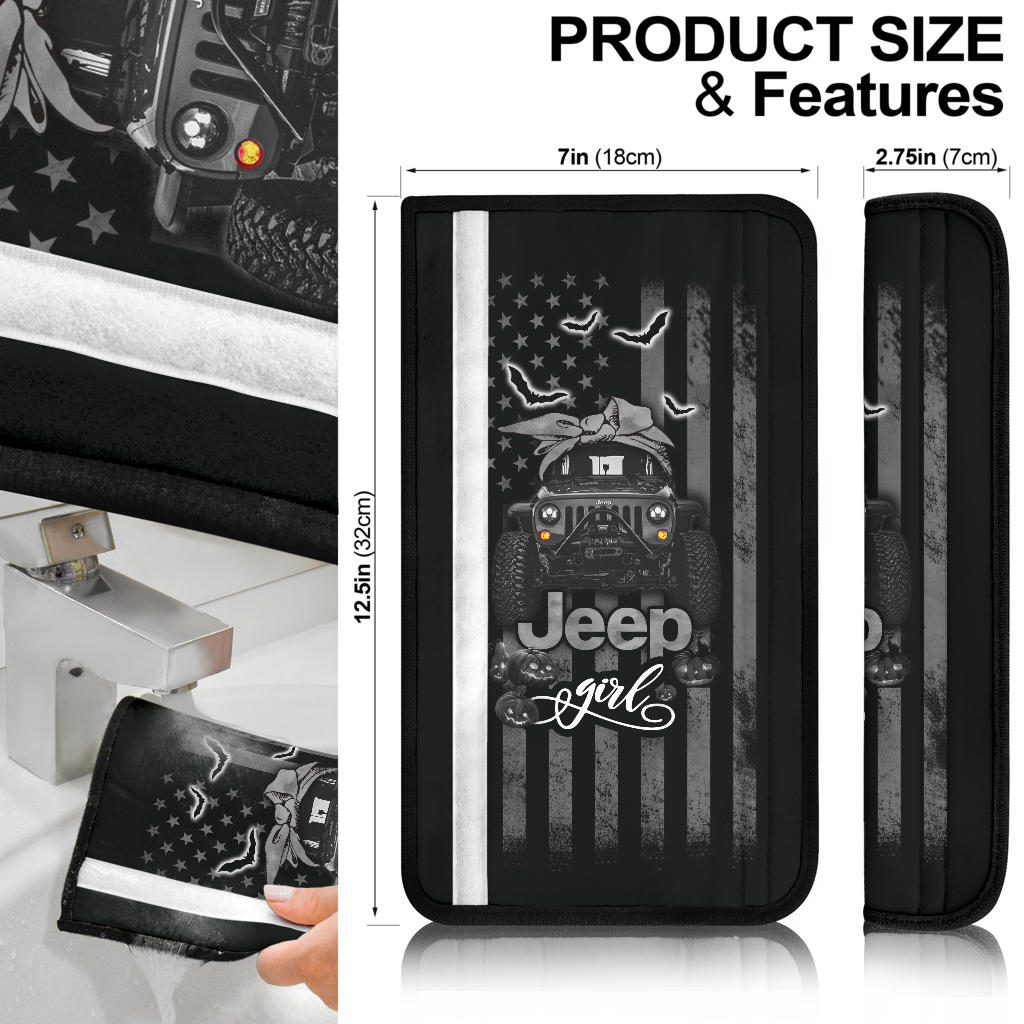Halloween American Flag Black Jeep Girl Car Seat Belt Cover Custom Car Accessories