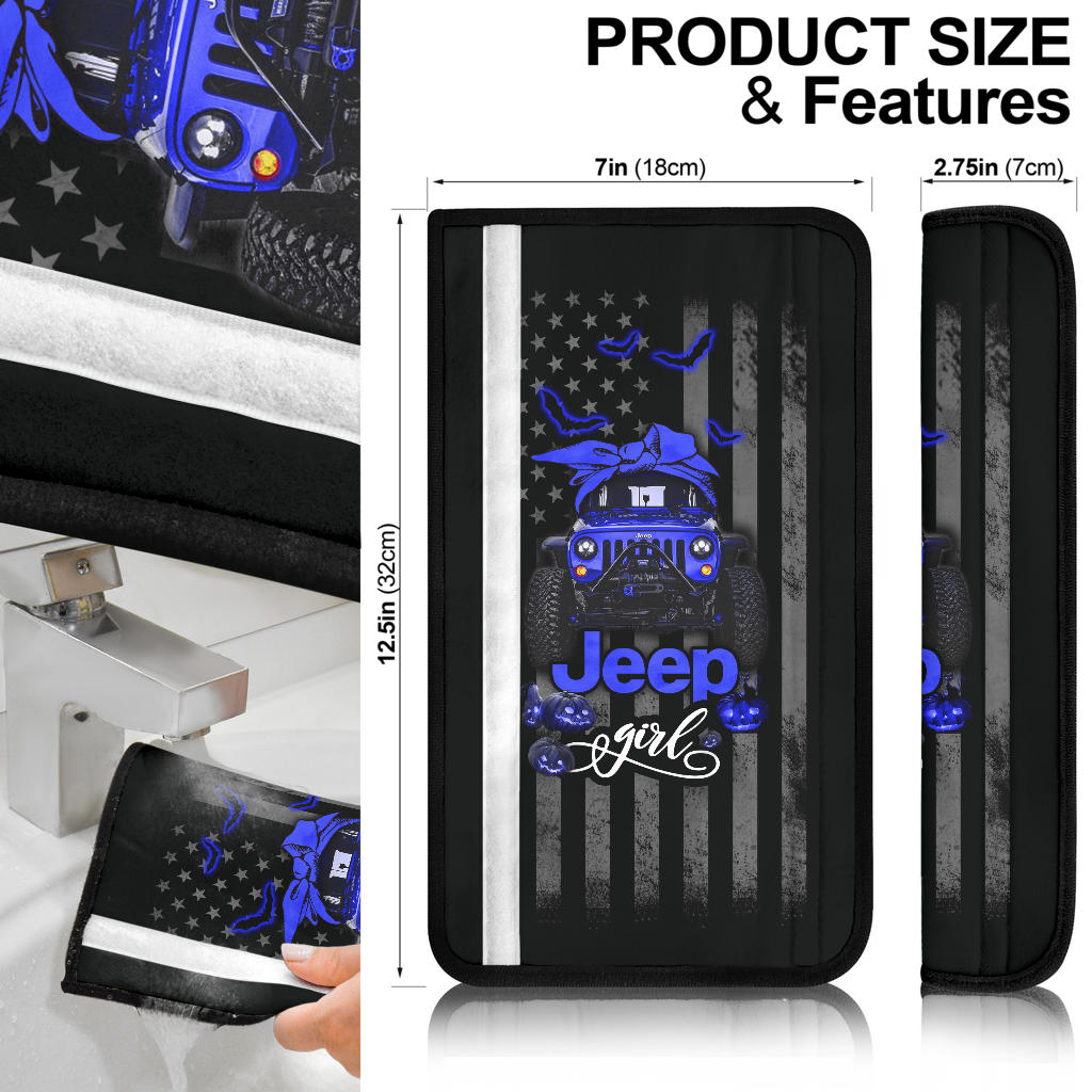 Halloween American Flag Blue Jeep Girl Car Seat Belt Cover Custom Car Accessories
