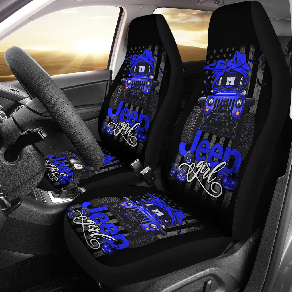 Halloween American Flag Blue Jeep Girl Car Seat Covers