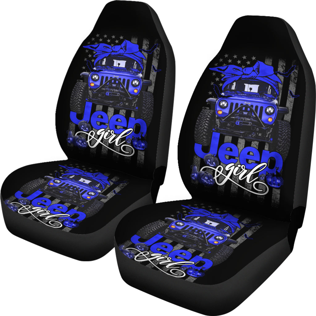 Halloween American Flag Blue Jeep Girl Car Seat Covers