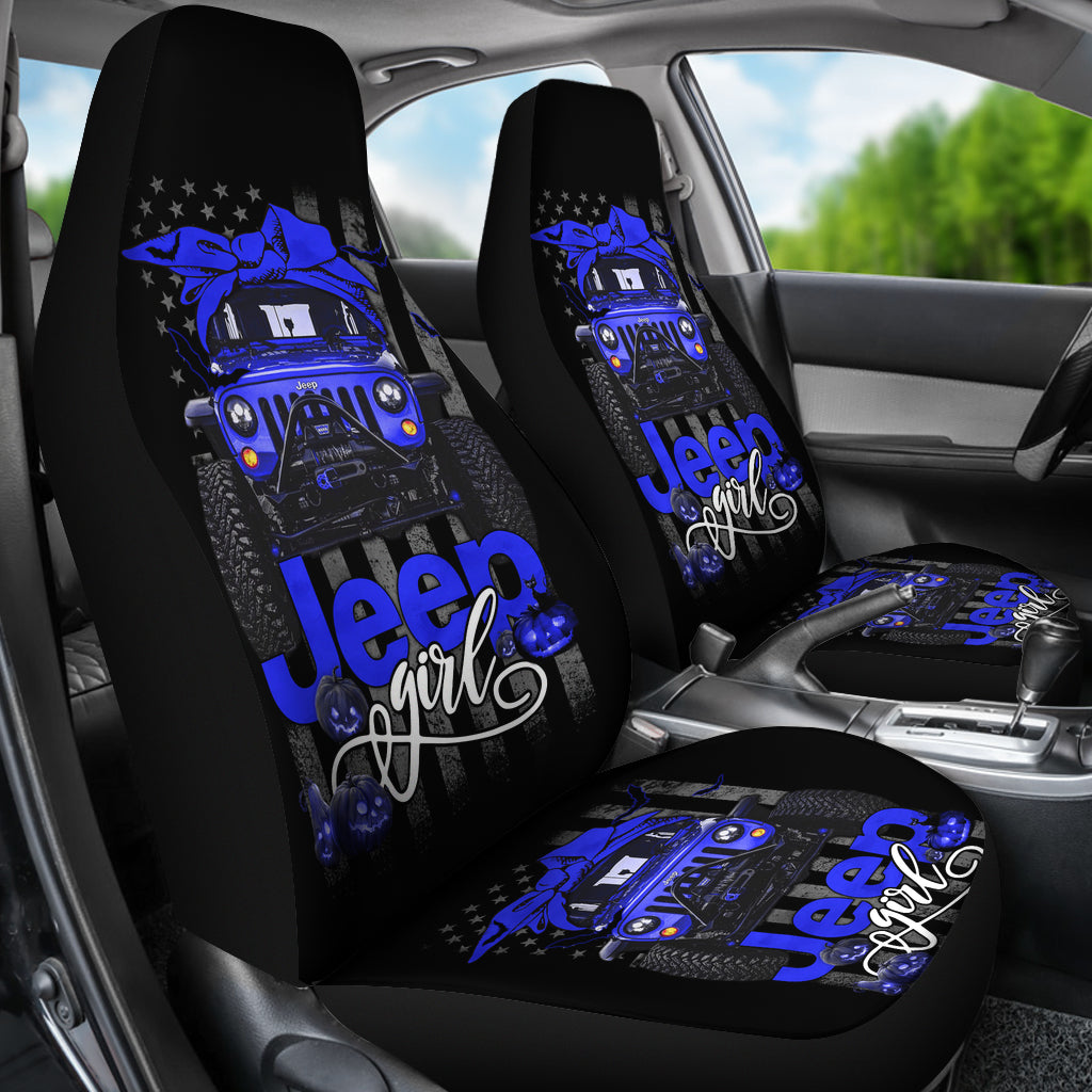 Halloween American Flag Blue Jeep Girl Car Seat Covers