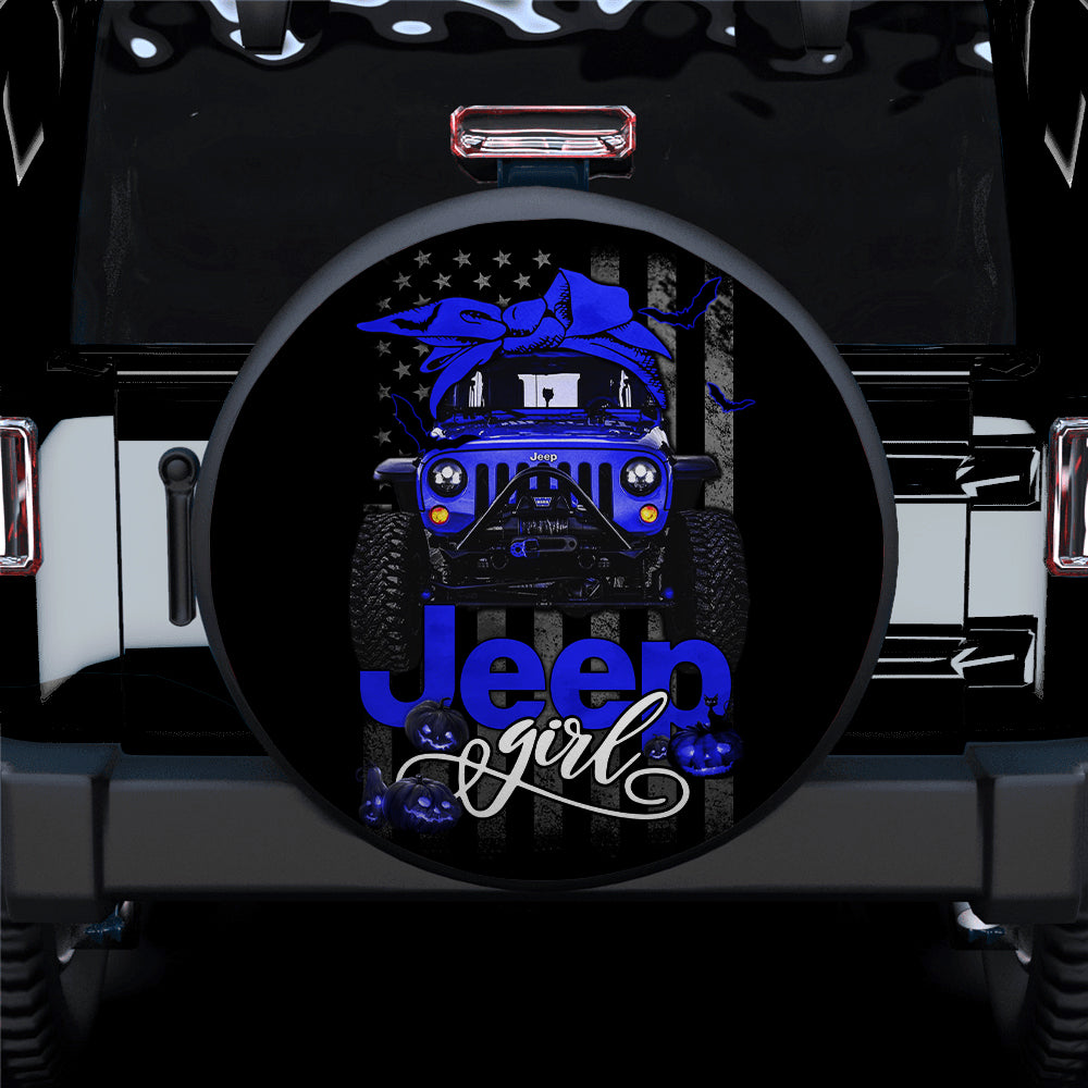 Halloween American Flag Dark Blue Jeep Girl Car Spare Tire Cover