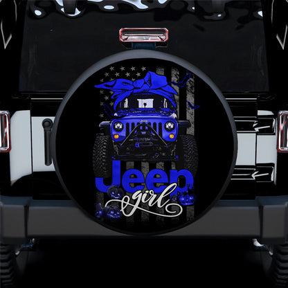 Halloween American Flag Dark Blue Jeep Girl Car Spare Tire Cover
