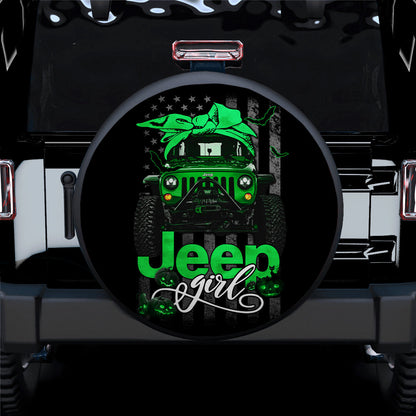 Halloween American Flag Dark Green Jeep Girl Car Spare Tire Cover