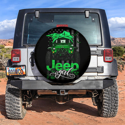 Halloween American Flag Dark Green Jeep Girl Car Spare Tire Cover