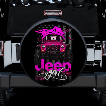 Halloween American Flag Dark Pink Jeep Girl Car Leather Spare Tire Cover - PersonalizedFury