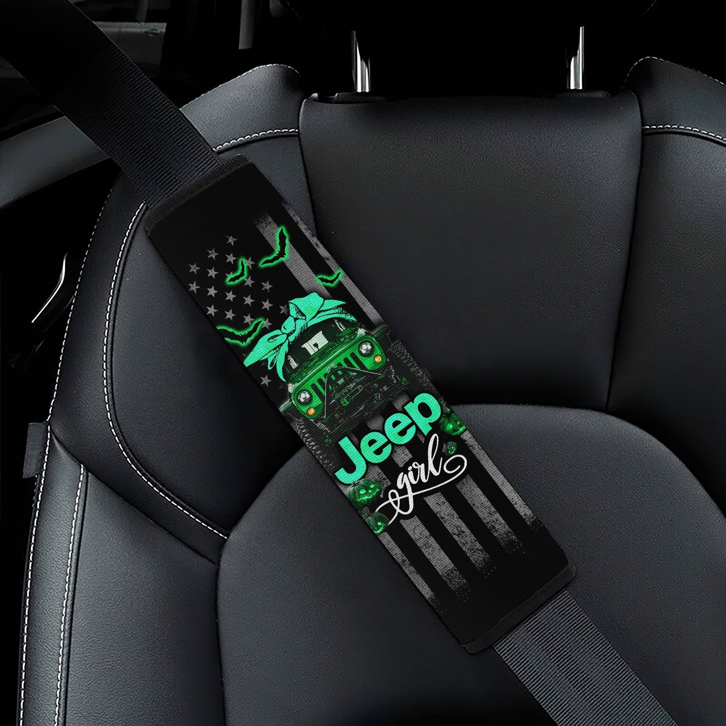Halloween American Flag Green Jeep Girl Car Seat Belt Cover Custom Car Accessories