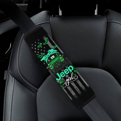 Halloween American Flag Green Jeep Girl Car Seat Belt Cover Custom Car Accessories