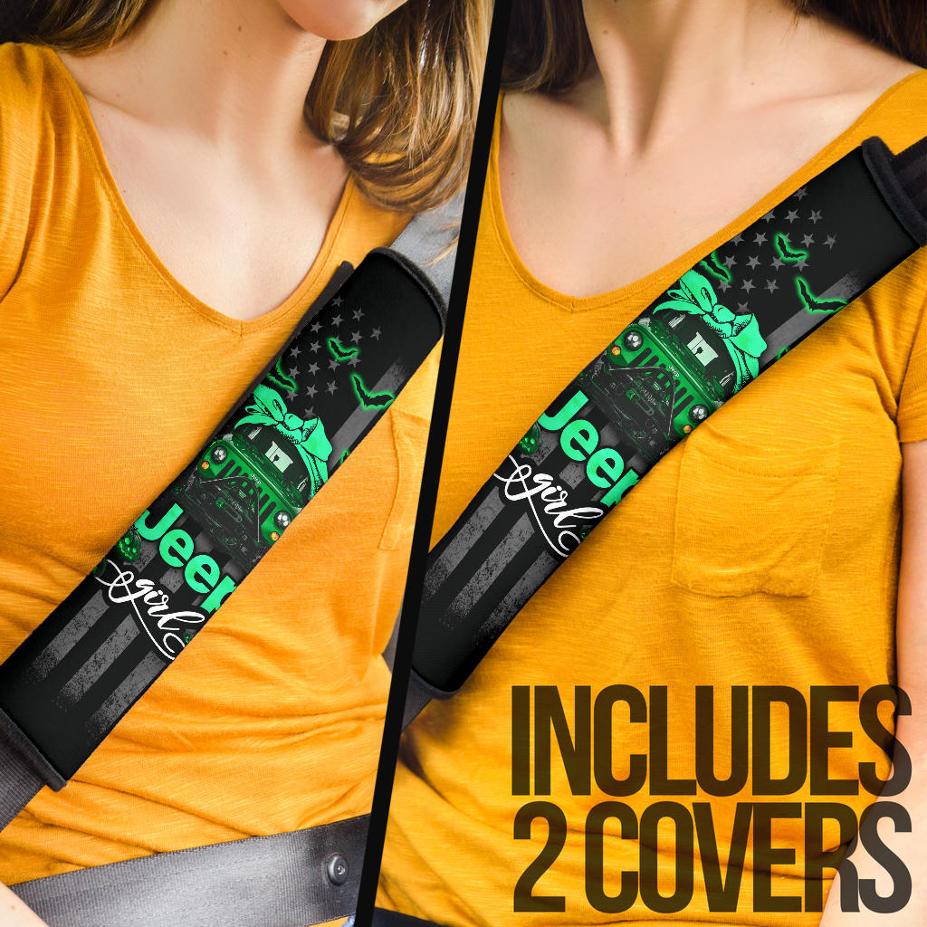 Halloween American Flag Green Jeep Girl Car Seat Belt Cover Custom Car Accessories