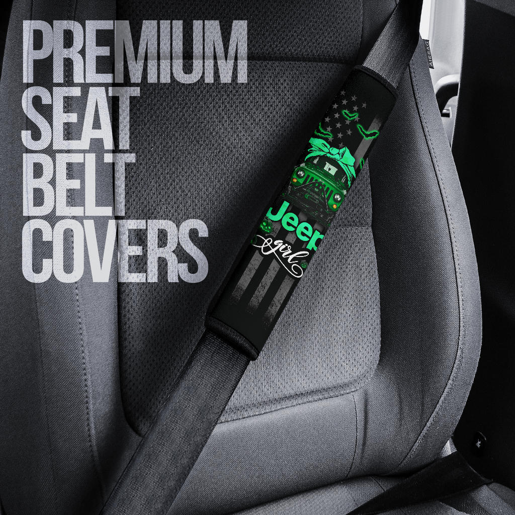 Halloween American Flag Green Jeep Girl Car Seat Belt Cover Custom Car Accessories