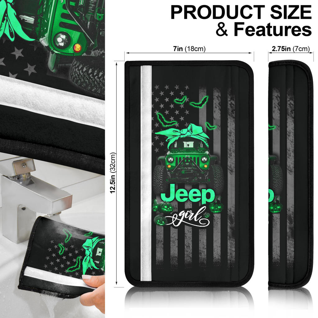 Halloween American Flag Green Jeep Girl Car Seat Belt Cover Custom Car Accessories