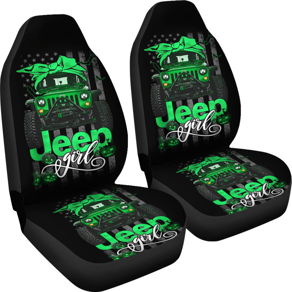 Halloween American Flag Green Jeep Girl Car Seat Covers