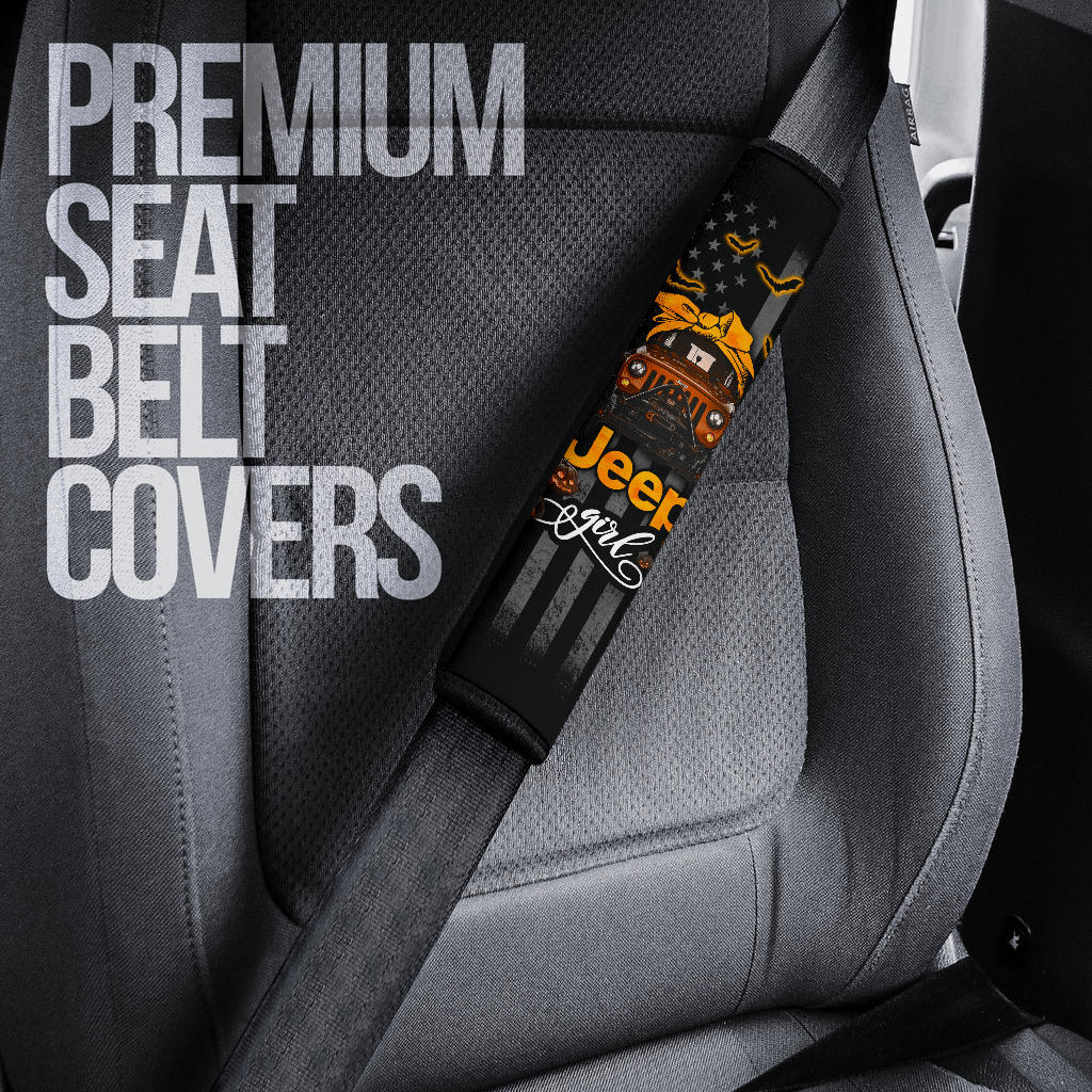 Halloween American Flag Orange Jeep Girl Car Seat Belt Cover Custom Car Accessories
