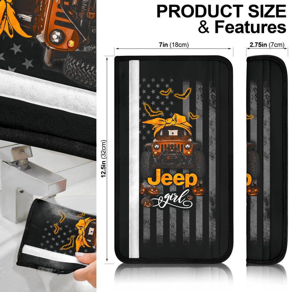 Halloween American Flag Orange Jeep Girl Car Seat Belt Cover Custom Car Accessories