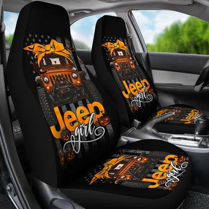 Halloween American Flag Orange Jeep Girl Car Seat Covers