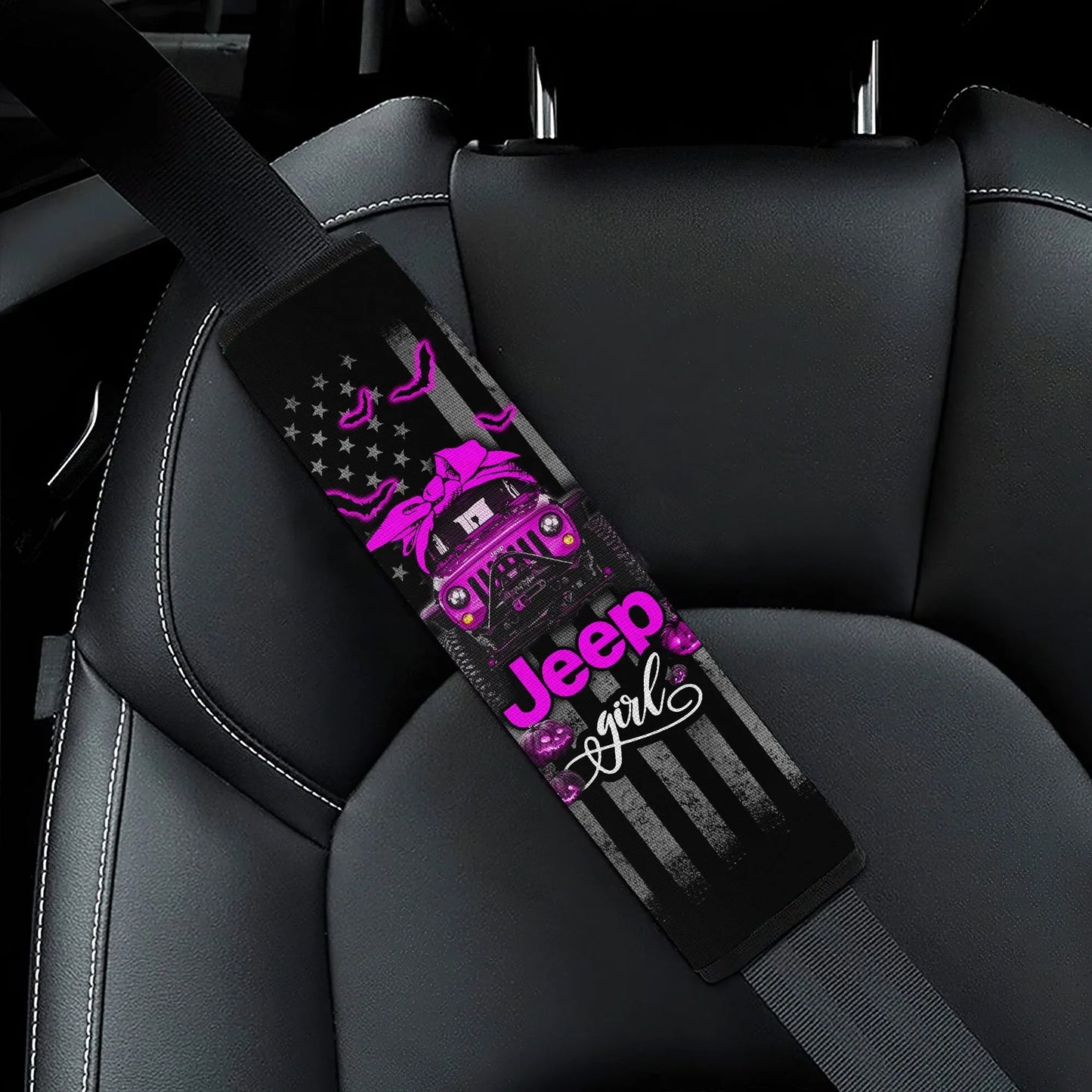 Halloween American Flag Pink Jeep Girl Car Seat Belt Cover Custom Car Accessories - PersonalizedFury