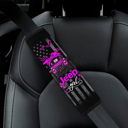 Halloween American Flag Pink Jeep Girl Car Seat Belt Cover Custom Car Accessories - PersonalizedFury