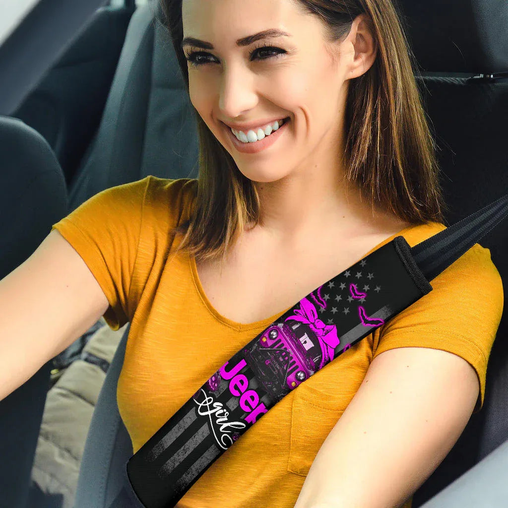 Halloween American Flag Pink Jeep Girl Car Seat Belt Cover Custom Car Accessories - PersonalizedFury