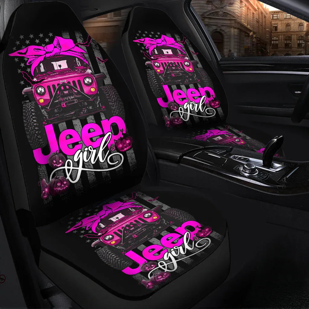 Halloween American Flag Pink Jeep Girl Car Seat Covers - PersonalizedFury