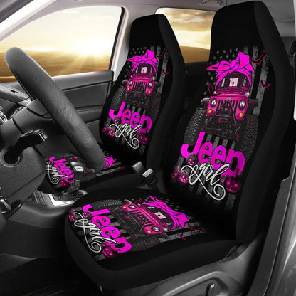 Halloween American Flag Pink Jeep Girl Car Seat Covers - PersonalizedFury