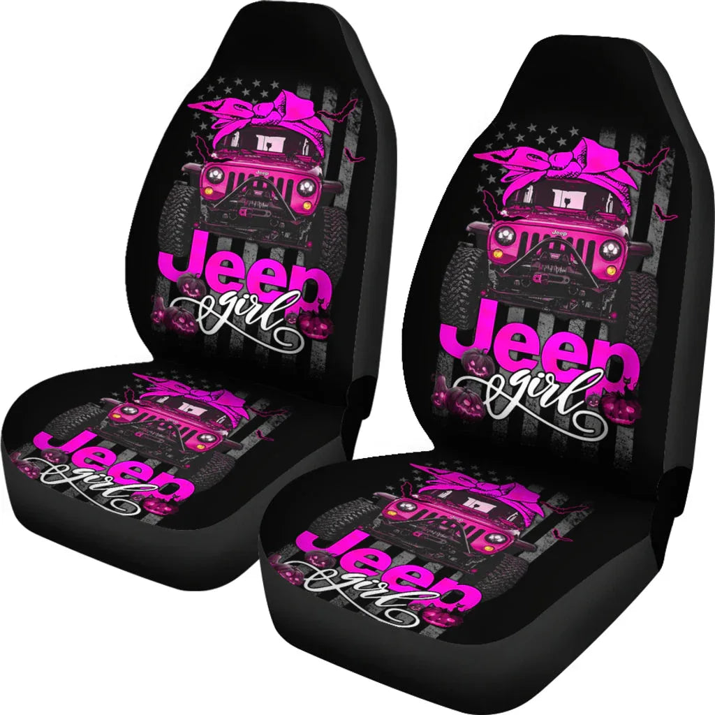 Halloween American Flag Pink Jeep Girl Car Seat Covers - PersonalizedFury
