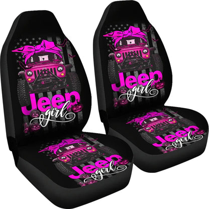 Halloween American Flag Pink Jeep Girl Car Seat Covers - PersonalizedFury