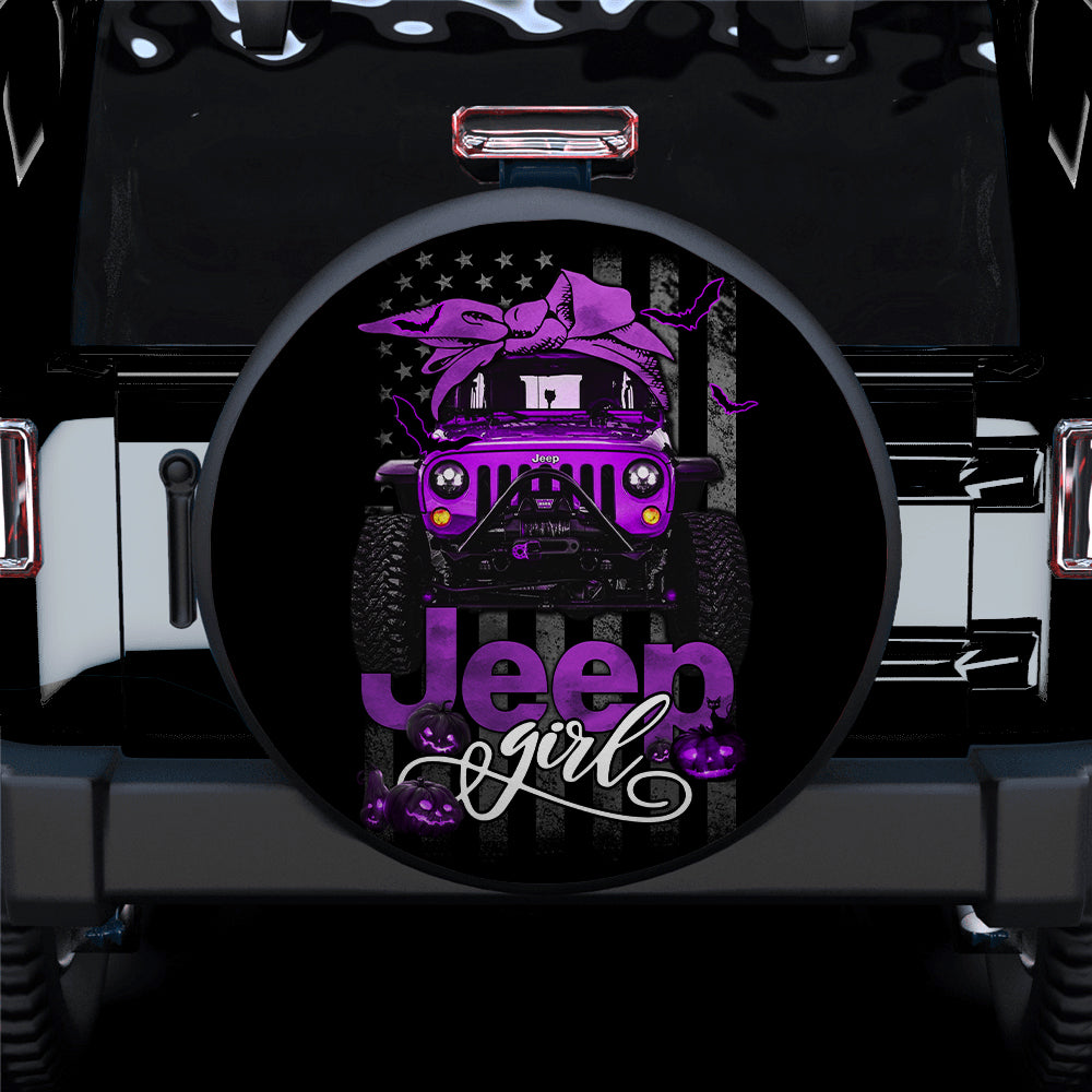 Halloween American Flag Purple Jeep Girl Car Spare Tire Cover