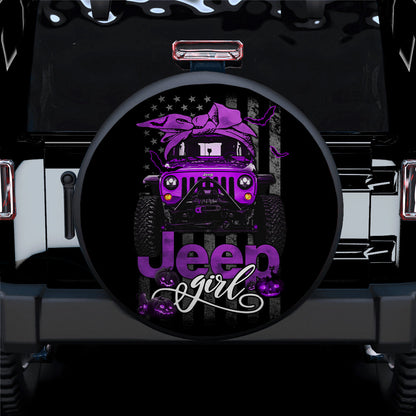 Halloween American Flag Purple Jeep Girl Car Spare Tire Cover