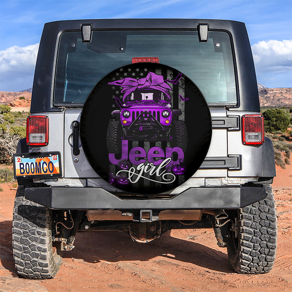 Halloween American Flag Purple Jeep Girl Car Spare Tire Cover