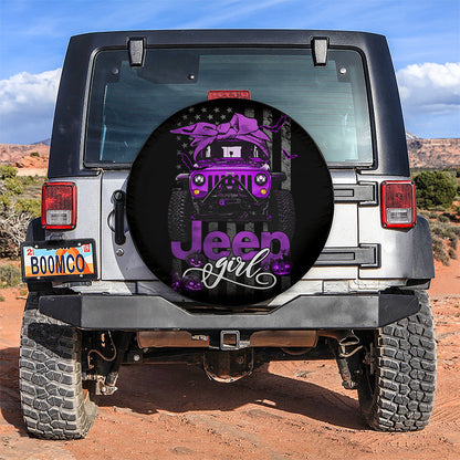 Halloween American Flag Purple Jeep Girl Car Spare Tire Cover