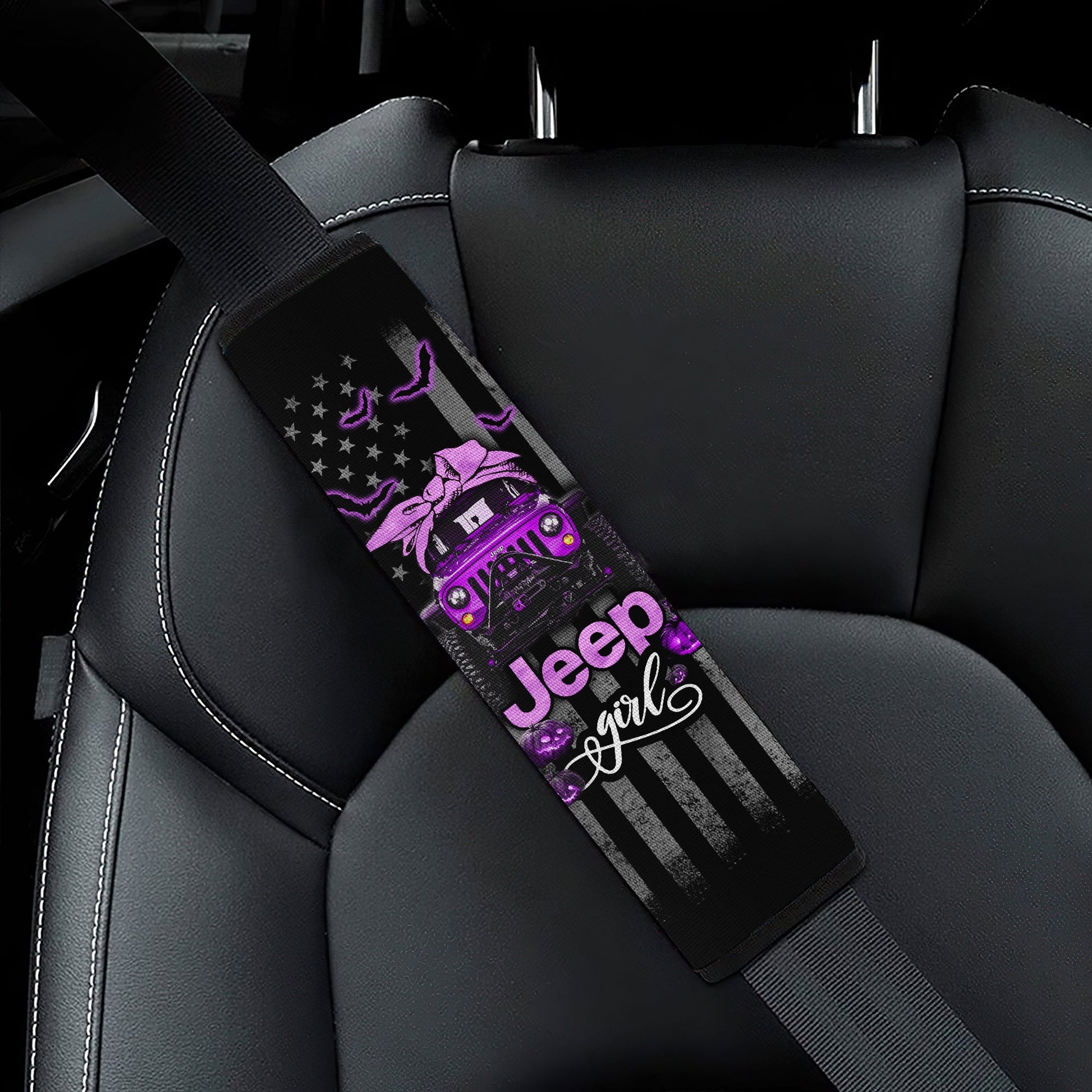 Halloween American Flag Purple Jeep Girl Car Seat Belt Cover Custom Car Accessories