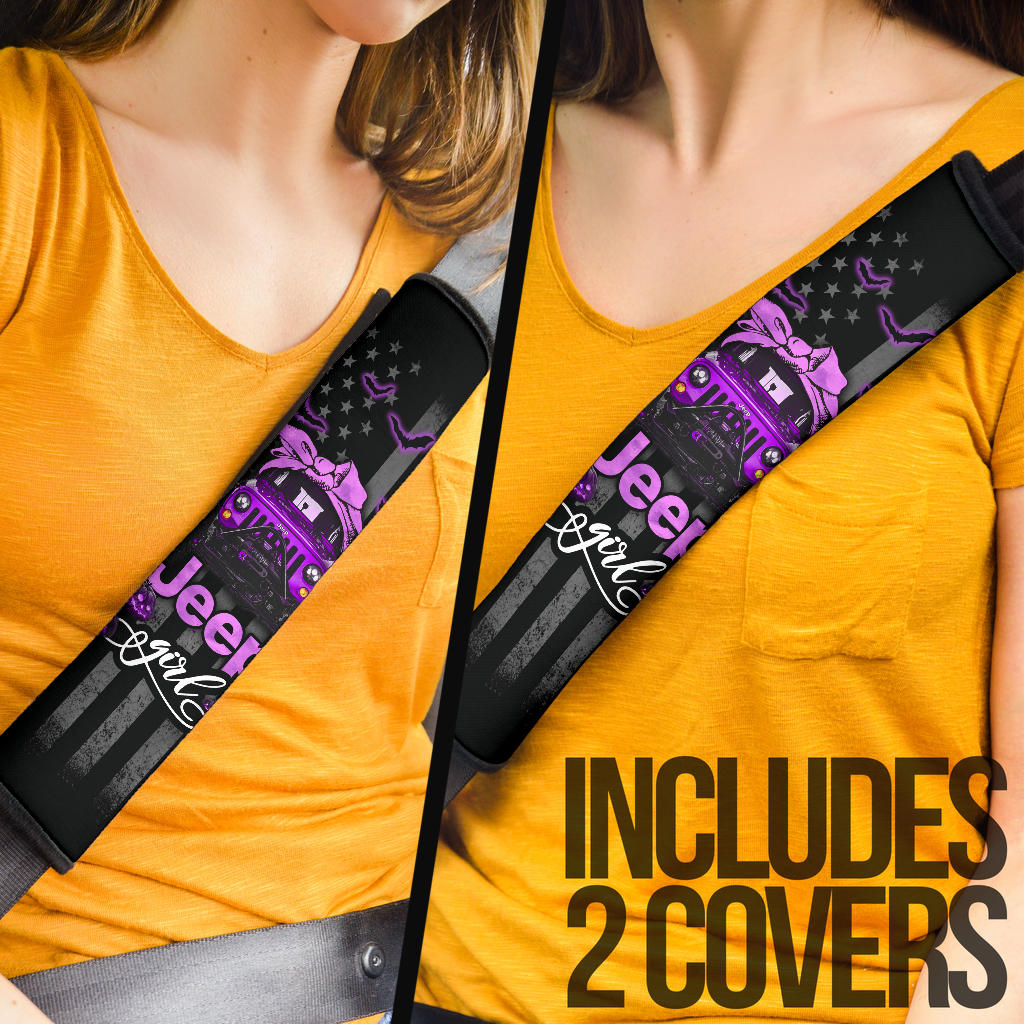 Halloween American Flag Purple Jeep Girl Car Seat Belt Cover Custom Car Accessories