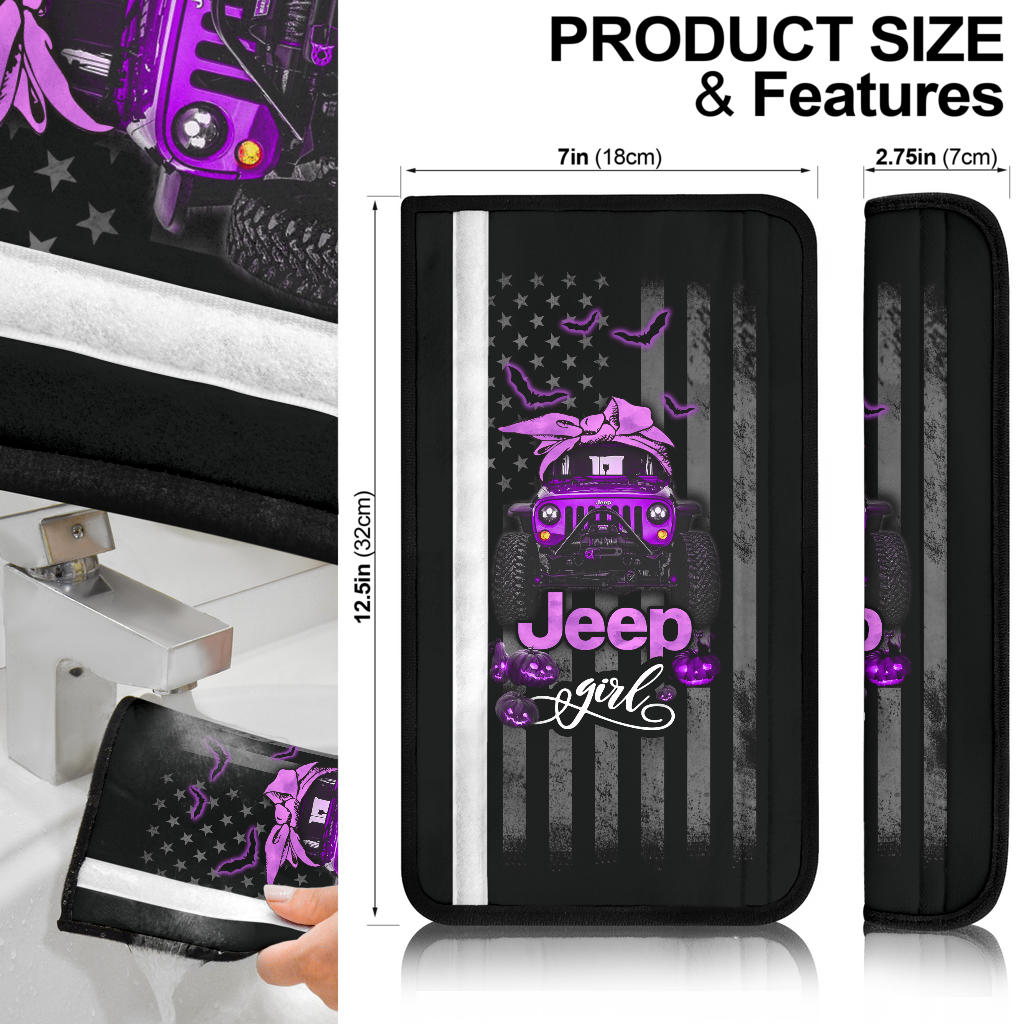 Halloween American Flag Purple Jeep Girl Car Seat Belt Cover Custom Car Accessories