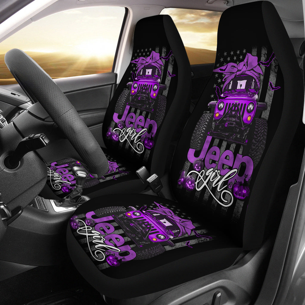 Halloween American Flag Purple Jeep Girl Car Seat Covers
