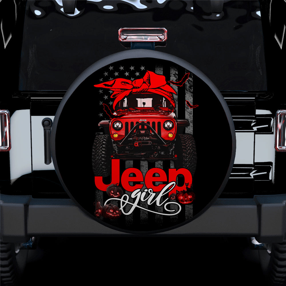 Halloween American Flag Red Jeep Girl Car Spare Tire Cover