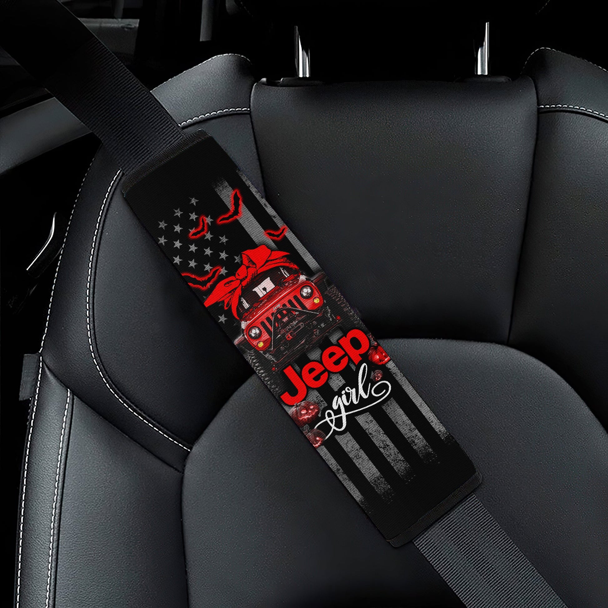 Halloween American Flag Red Jeep Girl Car Seat Belt Cover Custom Car Accessories