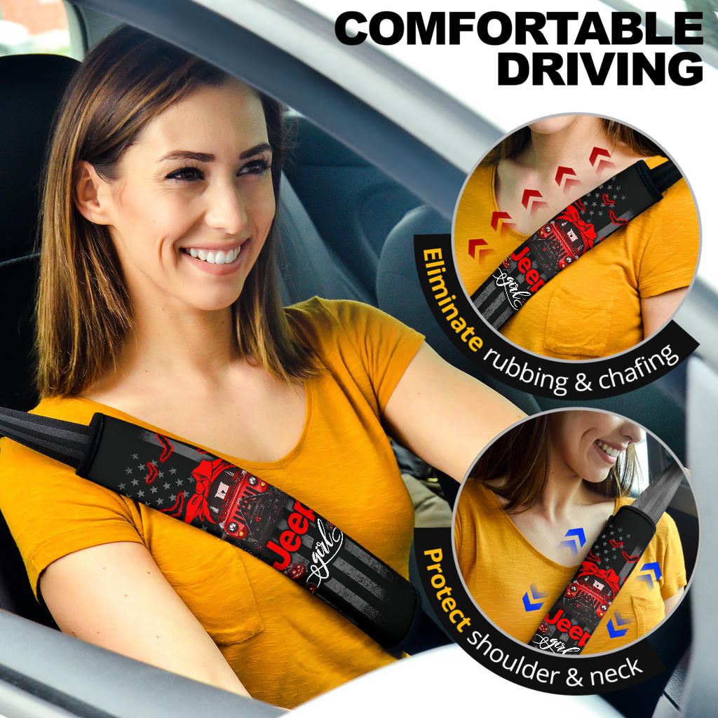 Halloween American Flag Red Jeep Girl Car Seat Belt Cover Custom Car Accessories
