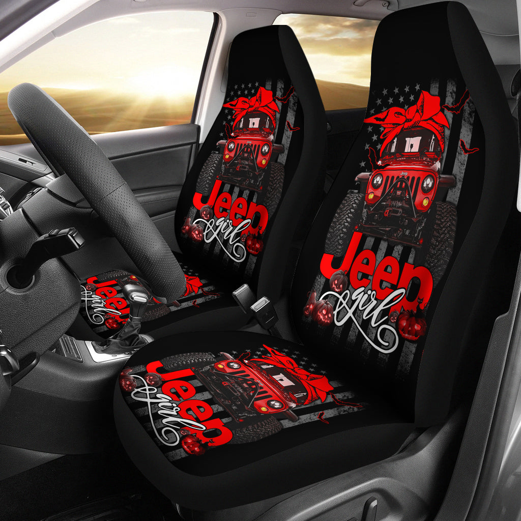 Halloween American Flag Red Jeep Girl Car Seat Covers