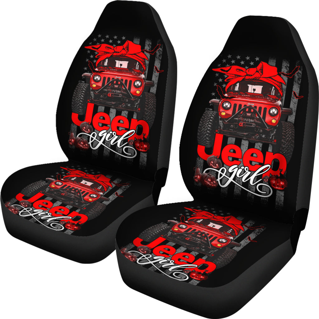 Halloween American Flag Red Jeep Girl Car Seat Covers