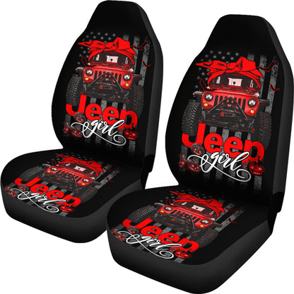 Halloween American Flag Red Jeep Girl Car Seat Covers