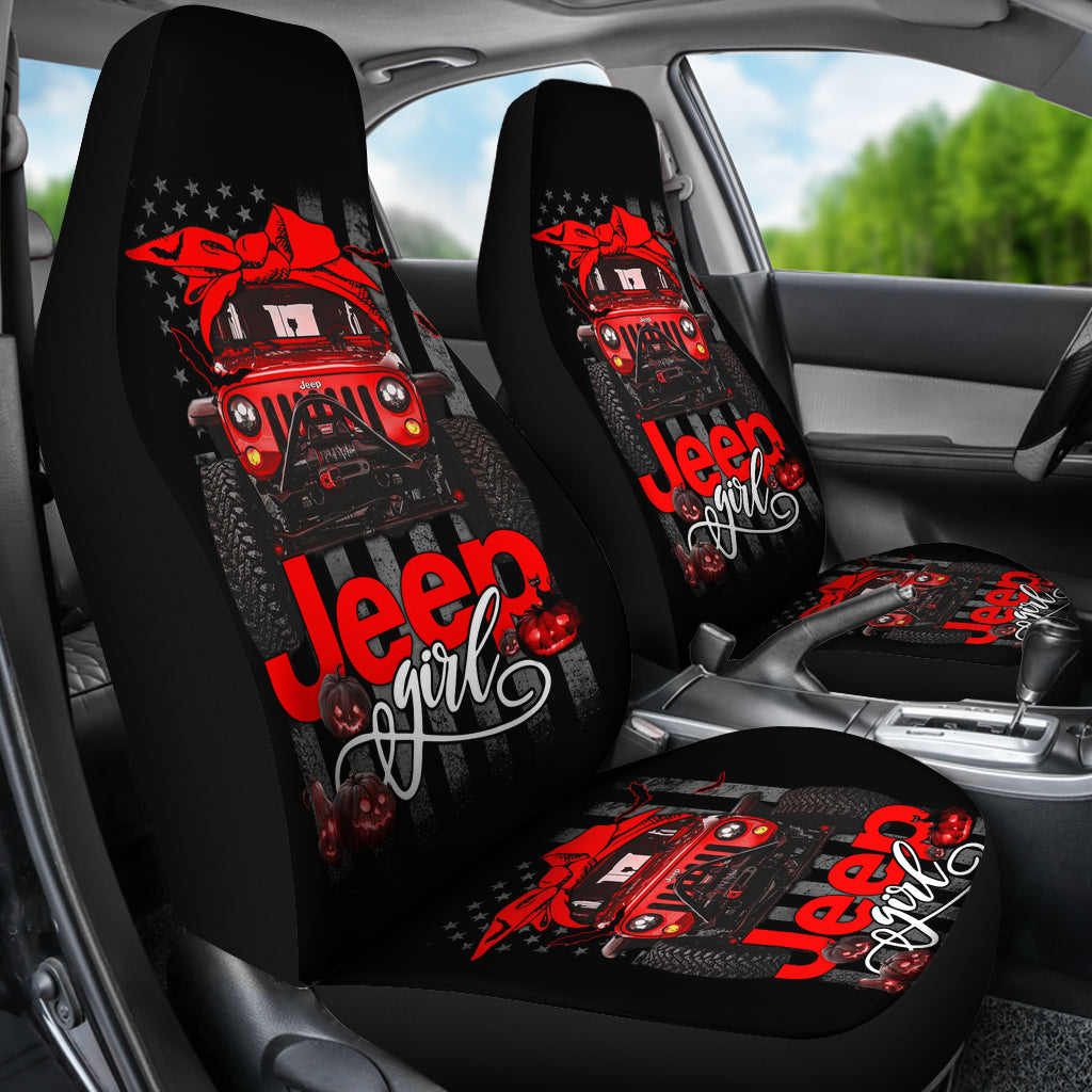Halloween American Flag Red Jeep Girl Car Seat Covers