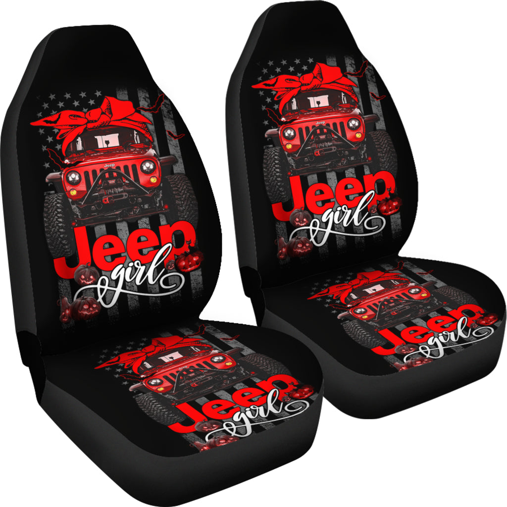 Halloween American Flag Red Jeep Girl Car Seat Covers